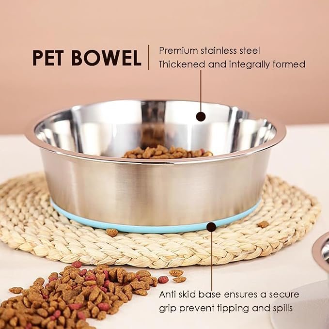 Deep Stainless Steel Non-Skid Dog and Food Bowls, Each Holds Up to 8 Cups, Set of 2 Packs(8.5 x 2.6 Inches)