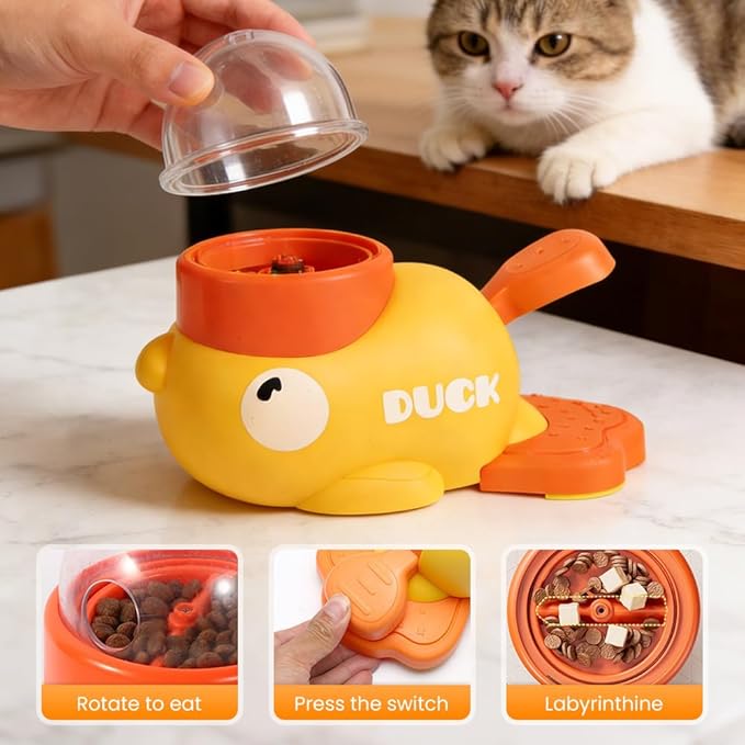 Dog Interactive Treat Dispenser, 2026 New Yellow Duck Cat Treat Dispenser, Interactive Dog Food Dispenser with Button, Dog Food Slow Treat Feeding Dispenser for Small & Large Cats Dogs (2)