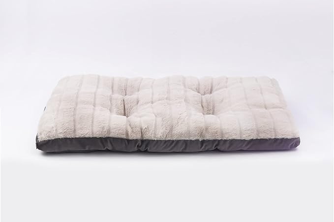 Gusseted Essential Dog Mat, Plush Velvet Pet Bed - Deluxe Sleeping Mat for Large or Multiple Dogs - Recycled Fiber Filling, Machine Washable, Fits in Crate (Gray Striped, Large)