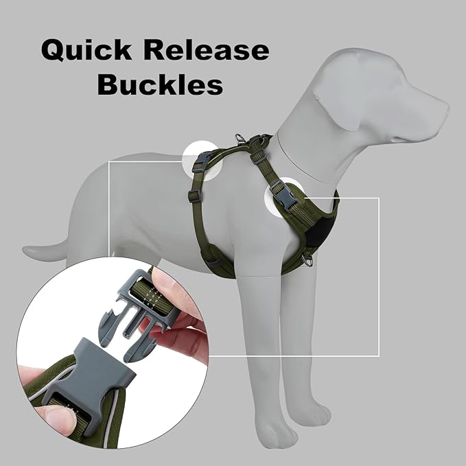 Plutus Pet No Pull Dog Harness, Release at Neck, Soft Padded, Reflective Adjustable Dog Vest Harness for Small, Medium, Large Dogs(Ranger Green, XL)