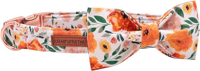 Elegant little tail Floral Dog Collar with Bow, Comfotable Dog Bowtie, Bowtie Dog Collar Adjustable Girl Dog Collars for Small Medium Large Dogs and Cats