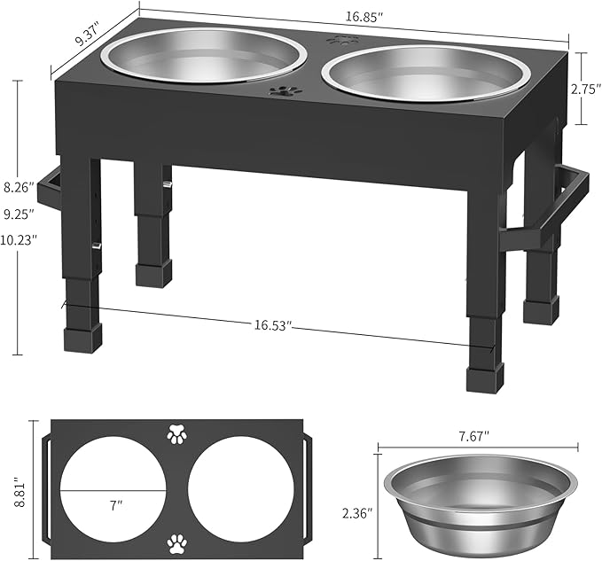 Elevated Dog Bowls, 4 Height Adjustable Raised Bowl Stand with 2 Stainless Steel 7" Food Feeder Bowls for Small Medium and Large Dogs