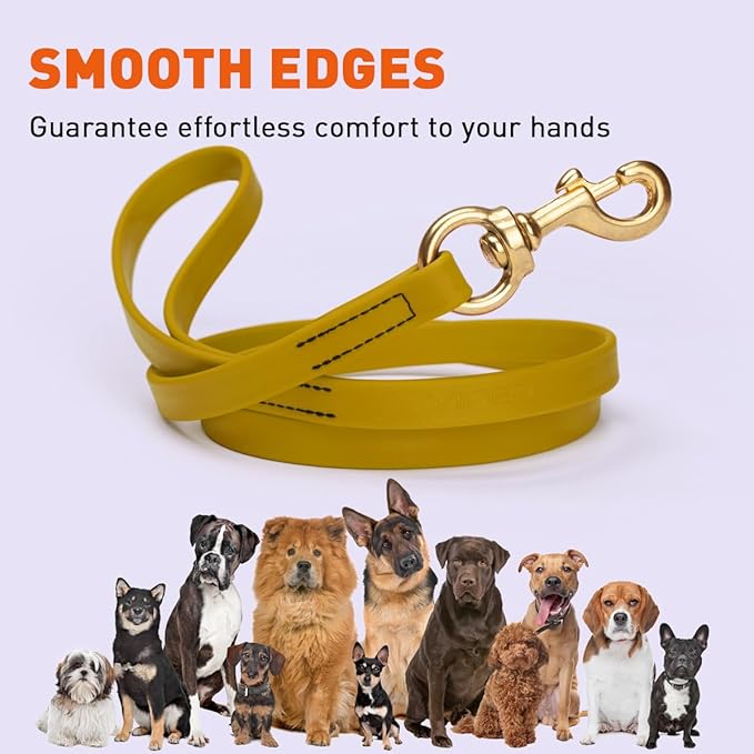 Viper Biothane K9 Working Dog Leash Waterproof Lead for Tracking Training Schutzhund Odor-Proof Long Line with Solid Brass Snap for Puppy Medium and Large Dogs 6ft, Treasure Gold