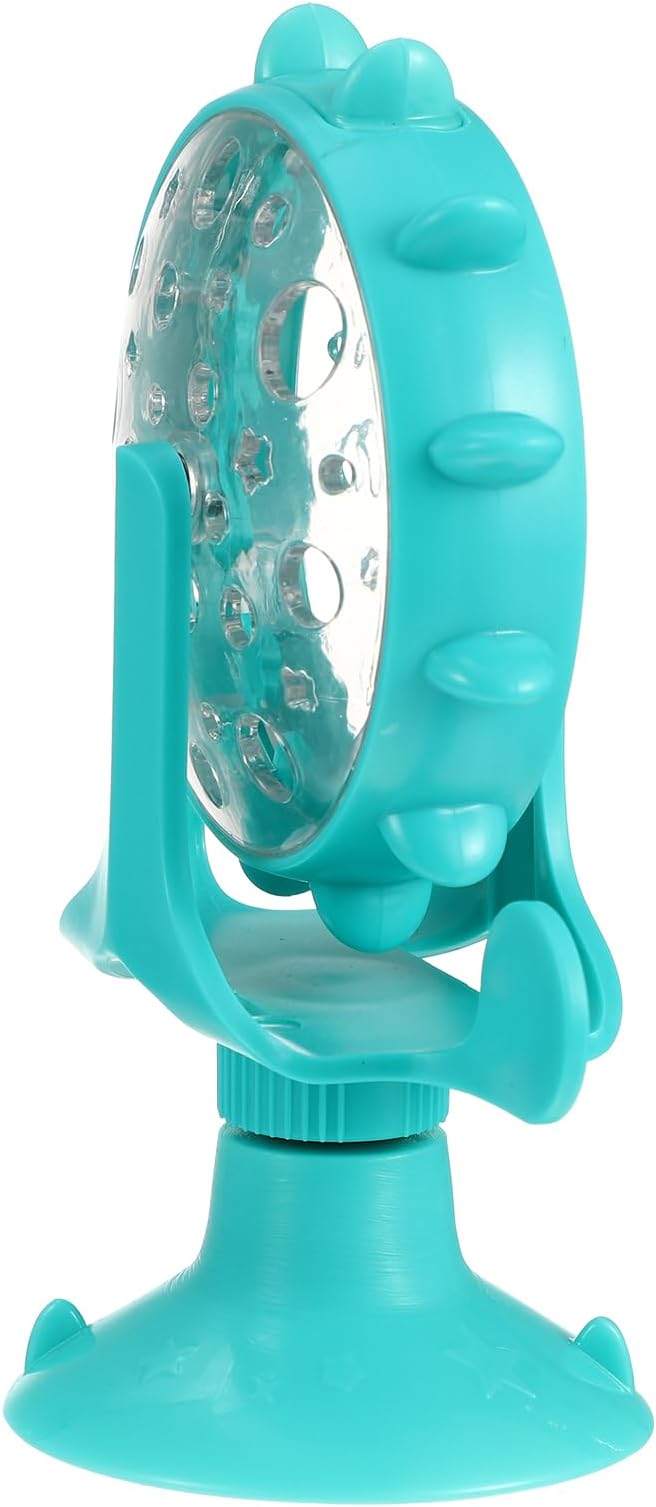 Windmill Cat Treat Dispenser Toy : 360 Degree Rotating Cat Treat Feeder with Suction Cup for Puppies Kitten, 5.11X1.57X6.68in (Blue)