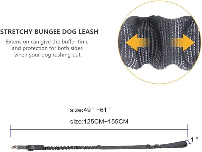 EXCELLENT ELITE SPANKER Tactical Dog Leash Heavy Duty 5-6FT Adjustable No Pull Military Bungee Dog Leash Elastic Leads Rope with 2 Padded Control Handle for Medium Large X-Large Dogs(Gry)
