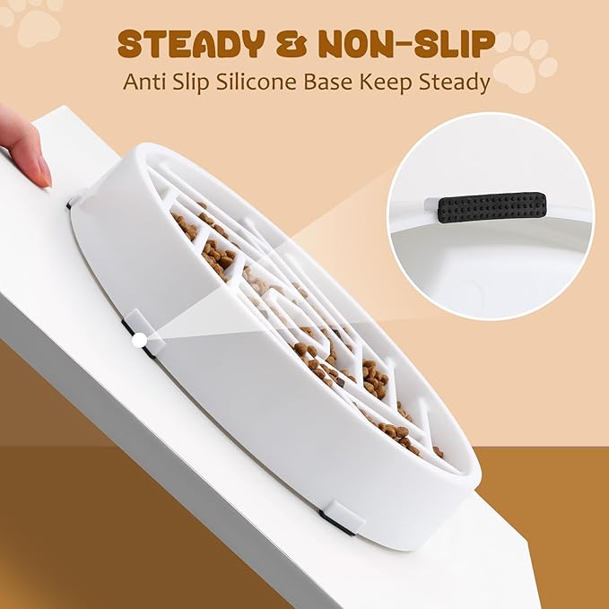 WHIPPY Slow Feeder Dog Bowl, Puzzle Maze Design to Slow Down Eating, 3-Cup Capacity, Anti-Gulping Food Bowl for Medium & Large Dogs,White