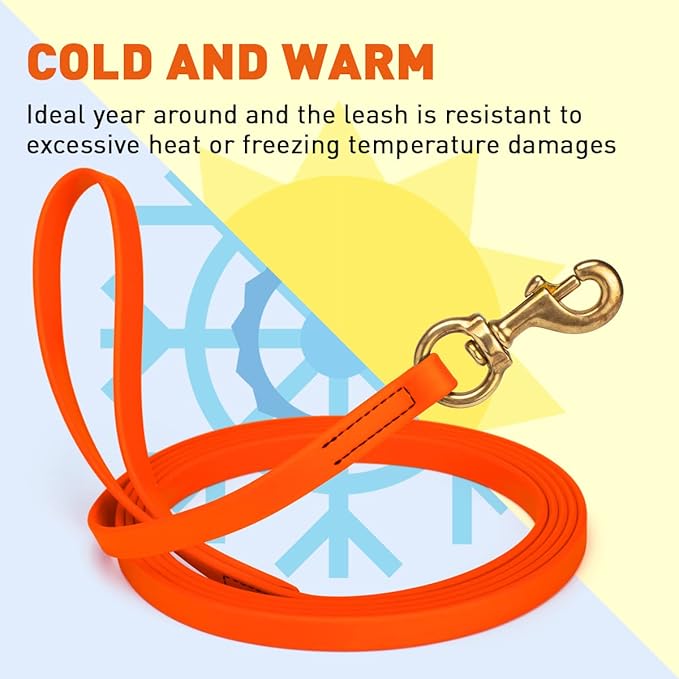 Viper K9 Biothane Working Dog Leash Waterproof Lead for Tracking Training Schutzhund Dog Sport & Search - Odor-Proof Long Line with Solid Brass Snap for Puppy Medium and Large 5/8" x 20ft HunterOrange