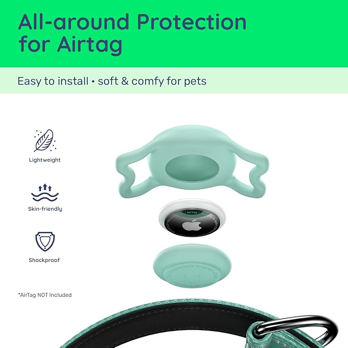 Airtag Dog Collar, Reflective Ultra-Durable Nylon Padded with QR Code Buckle & IP68 Waterproof Air Tag Holder Compatible for Apple AirTag, Comfortable for Small Medium Large Dogs(Green,S)