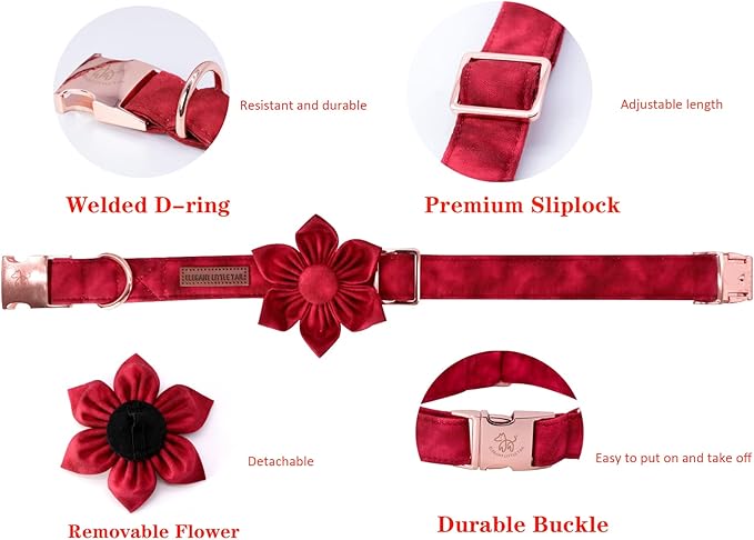 Elegant little tail Christmas Dog Collar, Female or Male Dog Collar Flower, Pet Collar Adjustable Dog Collars with Flower for Small Medium Large Dogs