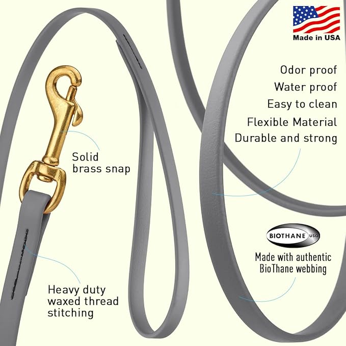 Viper K9 Biothane Working Dog Leash Waterproof Lead for Tracking Training Schutzhund Dog Sport & Search - Odor-Proof Long Line with Solid Brass Snap for Puppy Medium Large 1/2" x 20ft Battleship Gray