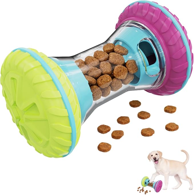 MateeyLife Interactive Dog Roller Puzzle Toy, Durable Dumbbell Dog Toys to Keep Them Busy | Adjustable Treat Dispensing Dog Toys, Slow Feeder & Silent Rolling for Apartment, Purple