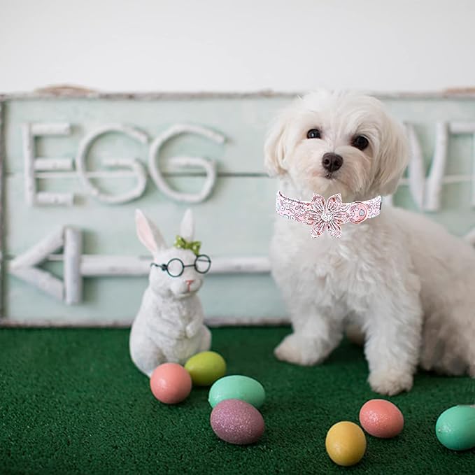 Elegant little tail Easter Dog Collar,Pink Bunny Dog Collars Holiday Pet Collar with Flower Pet Gift Adjustable Puppy Collars for Medium Dogs