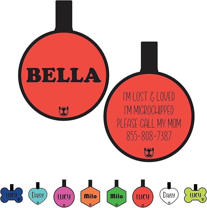 Silicone Silent Dog Tag Personalized with 5 Lines of Custom Deep Engraved Durable Soundless Pet ID Name Tag Round Red