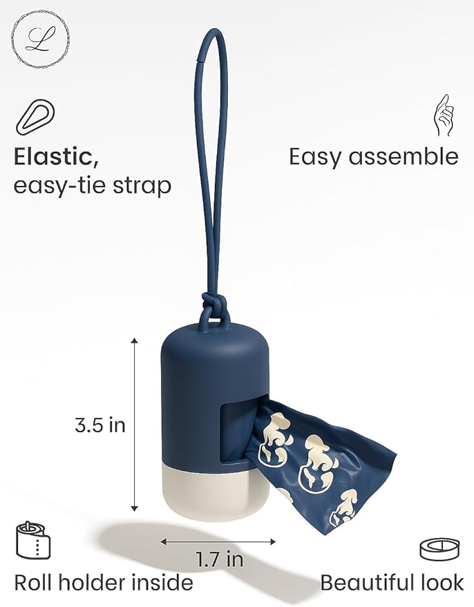Dog Poop Bag Holder (2-Pack) | With 30 Extra-thick Dog Bags for Poop | Waste Bag Dispenser with Premium Soft-Touch Coating | Enlarged Dispense Opening, Stylish Color-Block Design (Arctic Midnight)