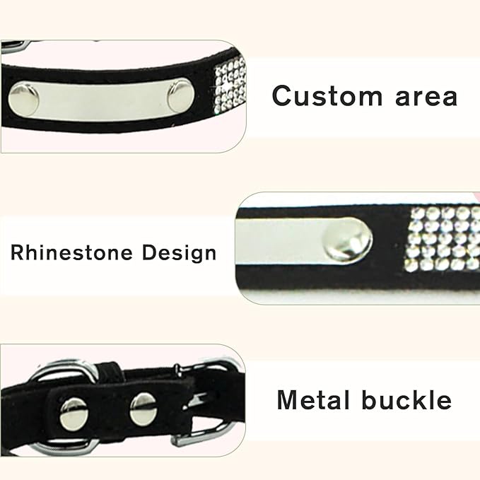Personalized Dog Collar with Rhinestone Name Tag - Glitter Polyester Collar Adjustable [Black,S]