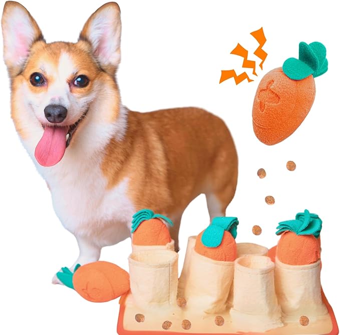 Fossa Boredom Buster for Small and Medium Dog, Interactive Treat Puzzle Rug, Slow Feeder Mat with Squeaky Carrots, 20-40 Mins Self-Entertainment Toy, Enrichment Toy Gifts for Dog