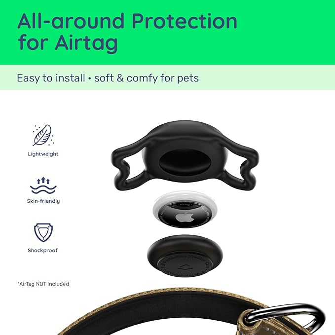 Airtag Dog Collar, Reflective Ultra-Durable Nylon Padded with QR Code Buckle & IP68 Waterproof Air Tag Holder Compatible for Apple AirTag, Comfortable for Small Medium Large Dogs(Brown,M)