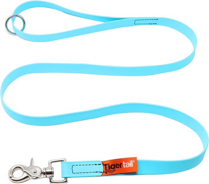 Tiger Tail 4FT Sky Blue Premium Coated Nylon Dog Leash for Large Medium & Small Dogs - Waterproof and Odor Proof, Alternative-Leather Lead | Sky Blue, 4ft