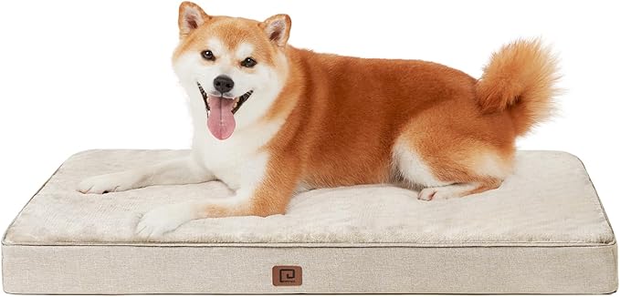EHEYCIGA Waterproof Dog Bed Orthopedic 30"x20", Memory Foam Pet Bed for Medium Dogs, Washable Pet Mat with Removable Cover, Beige