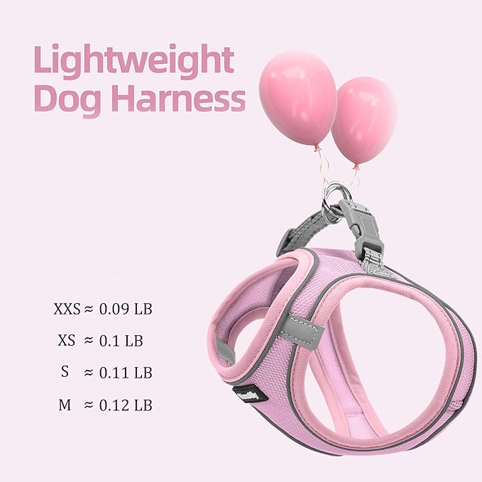 Sparkly Dog Harness Small Sized and Leash Set for Small Dogs Cats,Pink S Puppy Harness, Step in Soft Dog Reflective Vest, Breathable Mesh Pet Harness. (Pink, S)