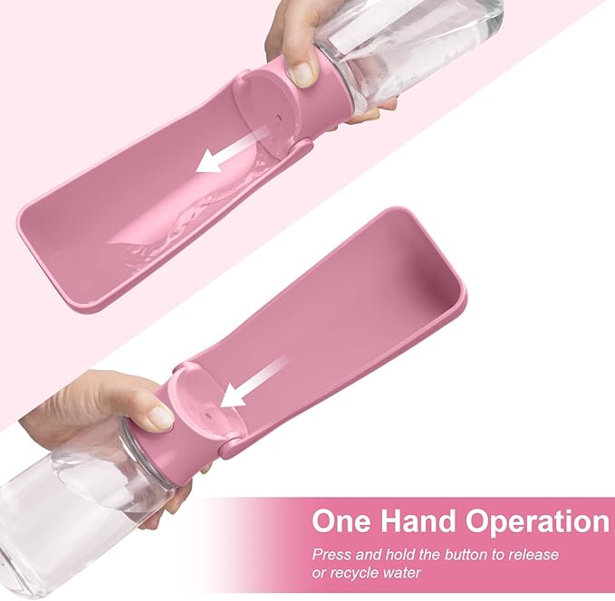 Portable Dog Water Bottle - Foldable Dog Water Dispenser | Leak Proof & Food Grade Plastic Travel | Pet Water Bottle for Cat Outdoor Walking Hiking Travel（US） (Pink, 19oz)