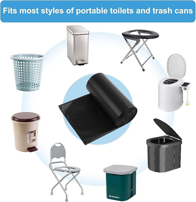 100 Pcs Portable Camping Toilet Bags, Biodegradable Porta Potty Bucket Toilet Bags, 8 Gallon Compostable Thickened Trash Garbage Bags