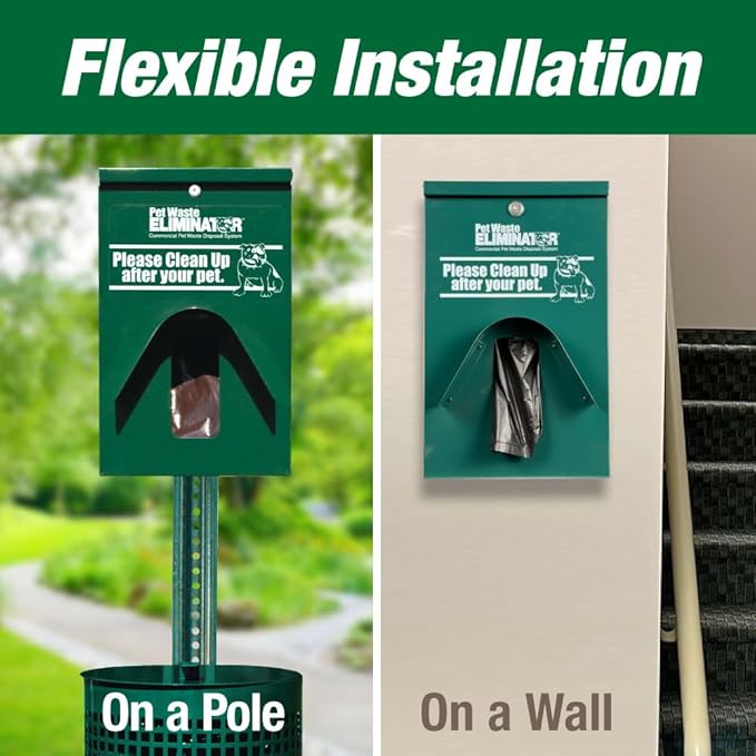 Dog Waste Bag Dispenser - Works with Header & Roll Bags - Outdoor Rustproof Aluminum with Lock & Rainguard - Ideal for HOAs, Apartments, Businesses, Parks (Green)
