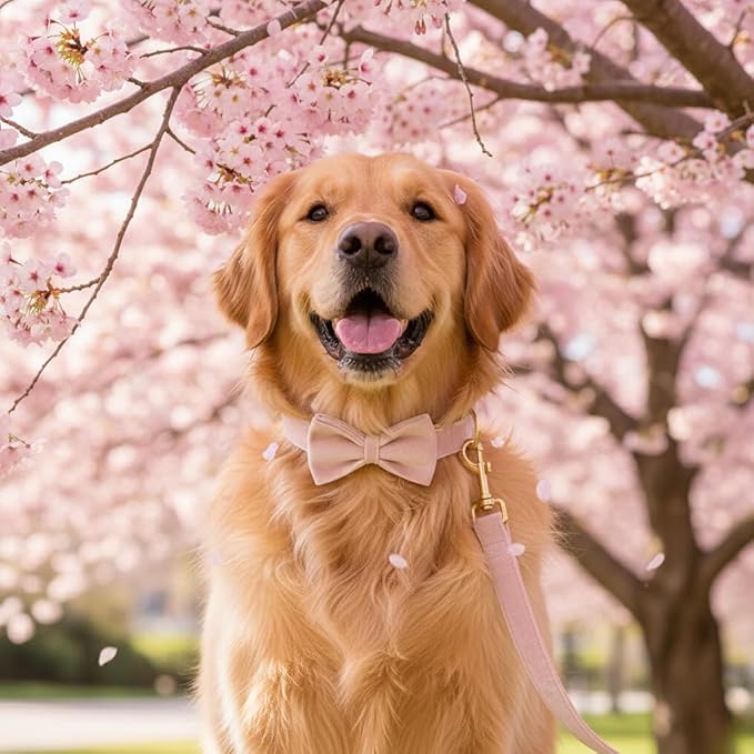 PETDURO Custom Dog Collar Personalized with Name Engraved Quick Release Rose Gold Metal Buckle for Large Medium Small Girl Dogs - Dog Leash and Bow Tie Available - Soft Comfy Velvet (Pink, XL)