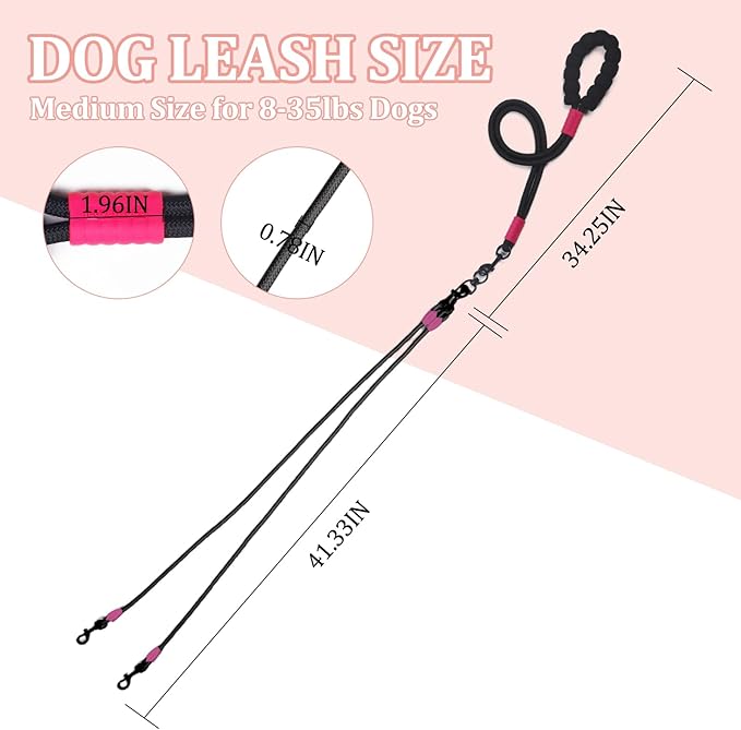 Double Dog Leash No Tangle, Adjustable Split Leads Four Pet Walking Leash with Comfortable Padded Handle for Four Dogs, Hands - Free Dual Leashes for Small/Medium Pets (Black, Four Leashes)