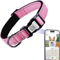 Dog Collar with AirTag Holder, QR Code Tracking, Paw Print Covers, Multi-Color (Pink)