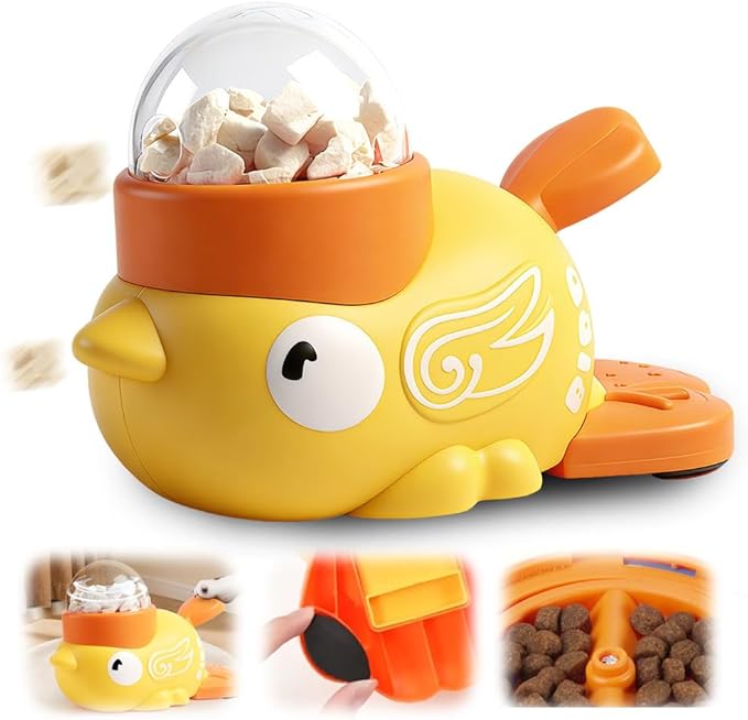 Duck Cat Treat Dispenser, Duck Treat Dispenser for Cats, 2-in-1 Interactive Dog Puzzle Bowls, IQ Training and Exercise Small Animal Bowls (Yellow)