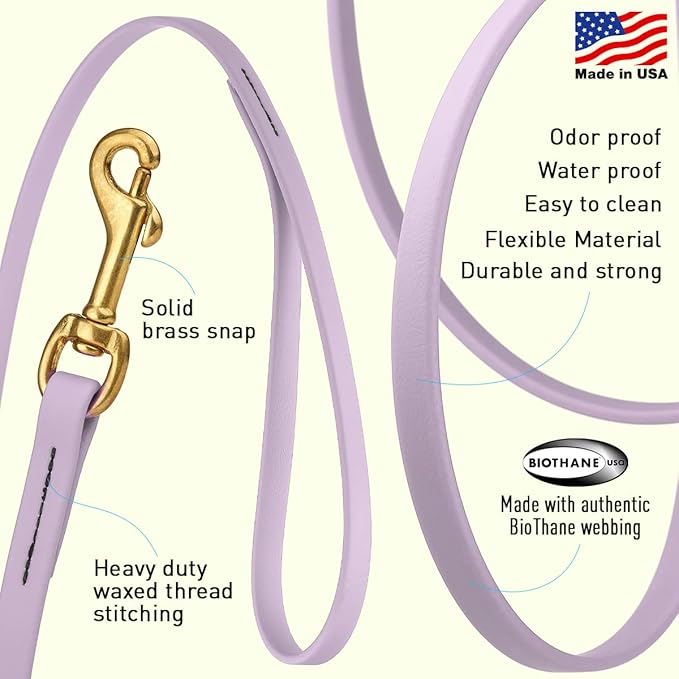 Viper K9 Biothane Working Dog Leash Waterproof Lead for Tracking Training Schutzhund Dog Sport & Search - Odor-Proof Long Line with Solid Brass Snap for Puppy Medium Large 1/2" x 33ft Pastel Purple