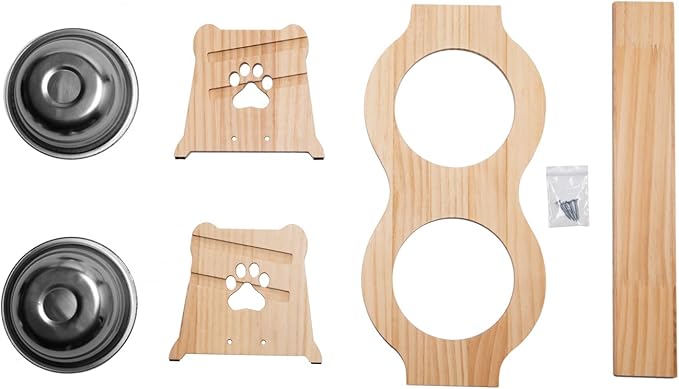 Creative Hobbies Raised Pet Bowls for Cats and Dogs - Bamboo Adjustable Elevated Stand with 2 Stainless Steel Bowls | Anti-Slip Grip, 4 Inches Tall
