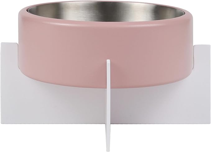 DBL3000A Intersecta Small/Medium Concrete and Stainless Steel Bowl 16oz (2 Cups) with Metal Stand Pet Feeder, Pink/White