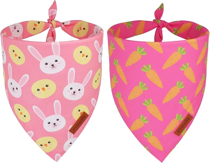 PTDECOR Easter Dog Bandana, Rabbit Carrot Dog Scarf, Premium Durable Fabric, Pink Female Easter Bandanas for Small Dogs Pets (Small)