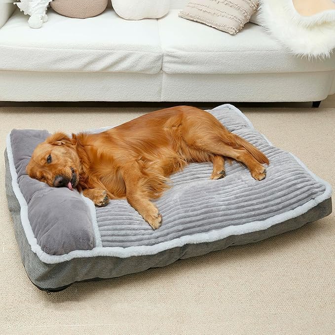 Dog Bed for Large Dogs, Dog Mattress with Pillow for Crate Kennel, Sofa pet Bed, Super Soft pet Bed for Medium, Jumbo, Small Dogs Breeds Grey, Medium:(30”x20 x3)