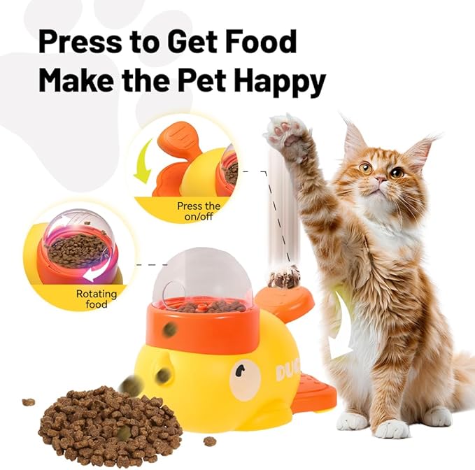 Duck Cat Treat Dispenser - Cat Treat Dispenser Toy Interactive with Button & Clear Treat Window, Food Puzzle Slow Feeder Toys Forcats and Small Medium Dogs, IQ Training and Boredom Relief (2Set)
