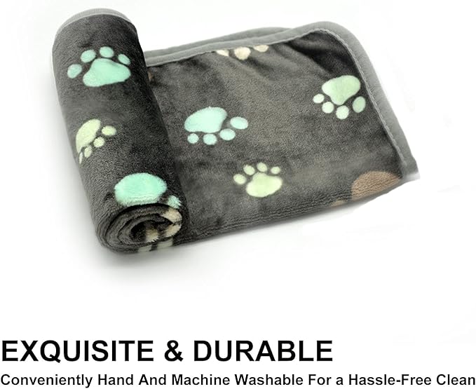 1 Pack 3 Puppy Blankets Super Soft Warm Sleep Mat Grey PAW Print Blanket Fleece Pet Blanket Dog Blankets for Small Dogs Puppy Dogs Fluffy Cats,Medium(29"x20")
