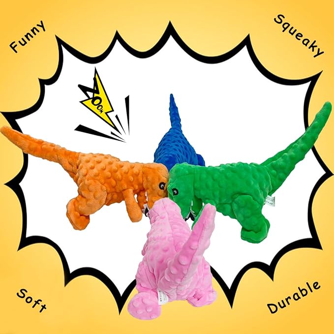 LWBMG Squeaky Dog Toys Stuffed Dog Toys Cute Dinosaur Plush Dog Toy with Crinkle Paper Durable Dog Chew Toys for Small, Middle and Large Dogs Pink