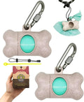 Dog Poop Pickup Bags Holder Dispenser with Standard-Sized Leak-Proof Scented Doggy Waste Bags and Carabiner with Safety Lock&Fastener Never Loose on Leash Lead Again (2 Holders 30 Bags, Beige)