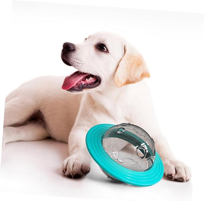 Dog Puzzle Toy, Sky Blue UFO Shapped Treat Dispenser, Food Dispensering Ball for Training and Metal Stimulation,Multifunctional Rolling Leakage Dvice