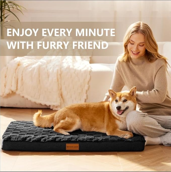 Patas Lague Orthopedic Jumbo Dog Bed for Extra Large Dogs 56''X40'', Waterproof Soft Warm Comfortable Egg Crate Foam Jumbo Pet Beds Mat with Removable Washable Cover and Nonskid Bottom, Black