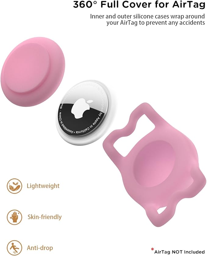 Dog Collar with AirTag Holder, QR Code Tracking, Paw Print Covers, Multi-Color (Pink)