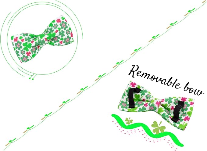 Elegant little tail St Patrick's Dog Collar - Green Lucky Clover Cotton Shamrock Pet Collar Bowtie Cute Collars with Bow Adjustable Pet Collars for Medium Dogs