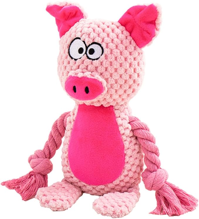 Dog Toys, Dog Squeaker Toys with Crinkle Paper, Stuffed Animal Dog Plush Chewing Toy, Cotton Rope Interactive Toys for Puppy, Small, Middle Dogs (Pink Pig)