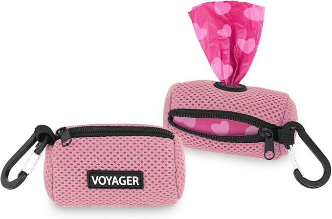 Best Pet Supplies 2-Pack Dog Poop Bag Holder Leash Attachment, Color, Reusable Mesh Dispenser Pouch for Travel, Walking, Park, and Outdoor Use, Soft and Durable with Clip-On - Mesh Pink