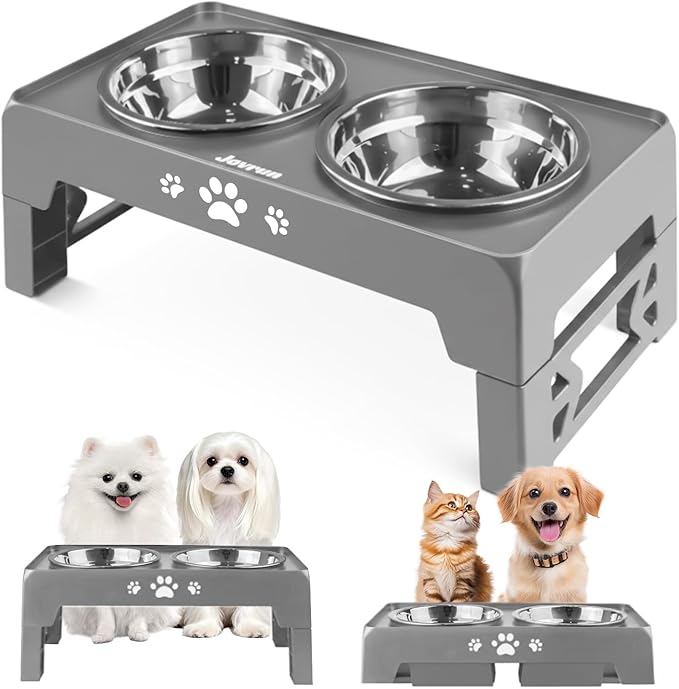 Elevated Dog Bowls, Dog Feeder with 2 Stainless Steel Dishes, 2 Heights Adjustable Raised Stand for Small Dogs, Food Dishes with Non-Slip Feet