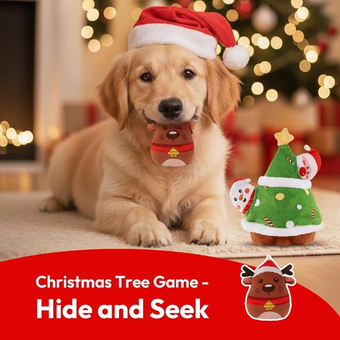 Christmas Dog Toys, Christmas Tree & Squeaky Santa Claus, Dog Christmas Plush Puzzle Chew Gifts