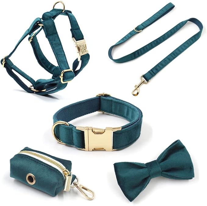 PETDURO Custom Dog Collar Personalized with Name Engraved Quick Release Rose Gold Metal Buckle for Large Medium Small Girl Dogs - Dog Leash and Bow Tie Available - Soft Comfy Velvet (Gem Green, XS)