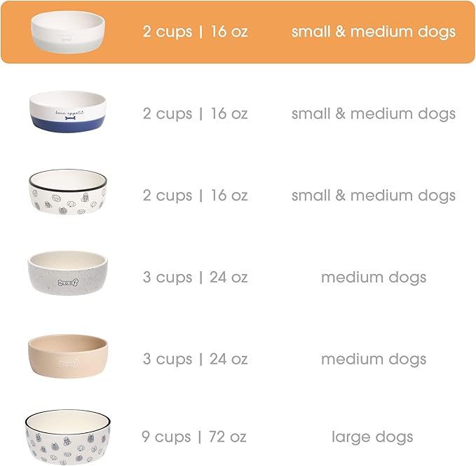 Pearhead Ceramic Bone Appétit Dog Bowl, Holds 2 Cups, Stoneware Food and Water Dish, Grey and White Pet Feeder, Small/Medium